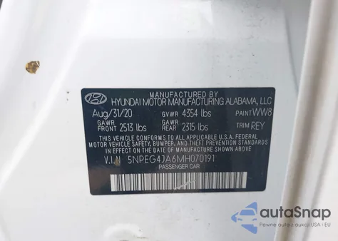 2021 Hyundai Sonata Se from USA, damaged, VIN 5NPEG4JA6MH070191